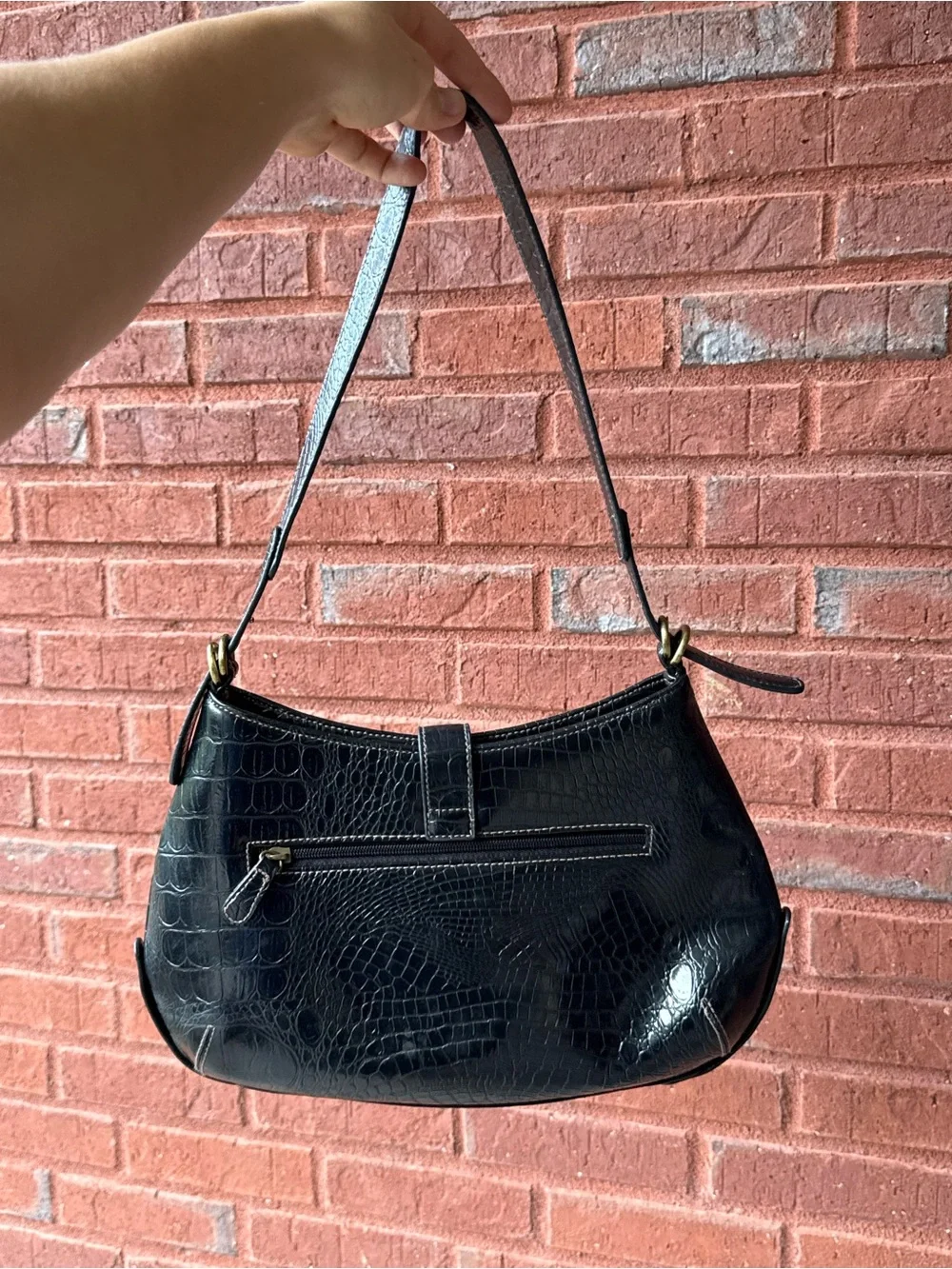 Black Croc Embossed Shoulder Bag Vintage Y2K Style